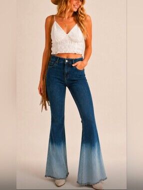 STONE - 90s Bleached Ombre Low-rise Flared Jeans